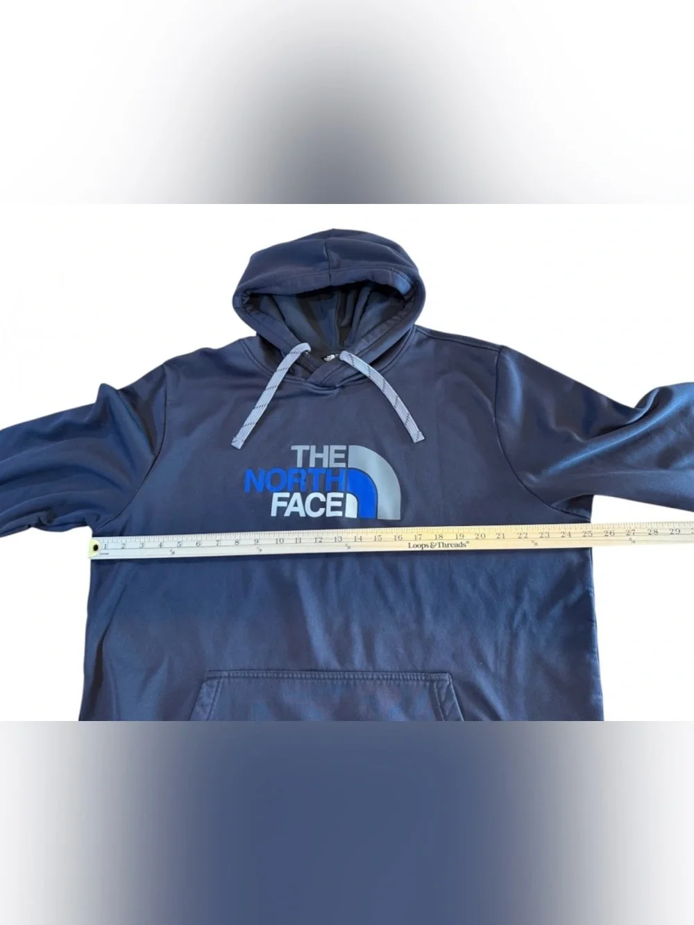 The North Face Men’s XXL Gray Blue Logo Polyester Fleece Pullover Hoodie